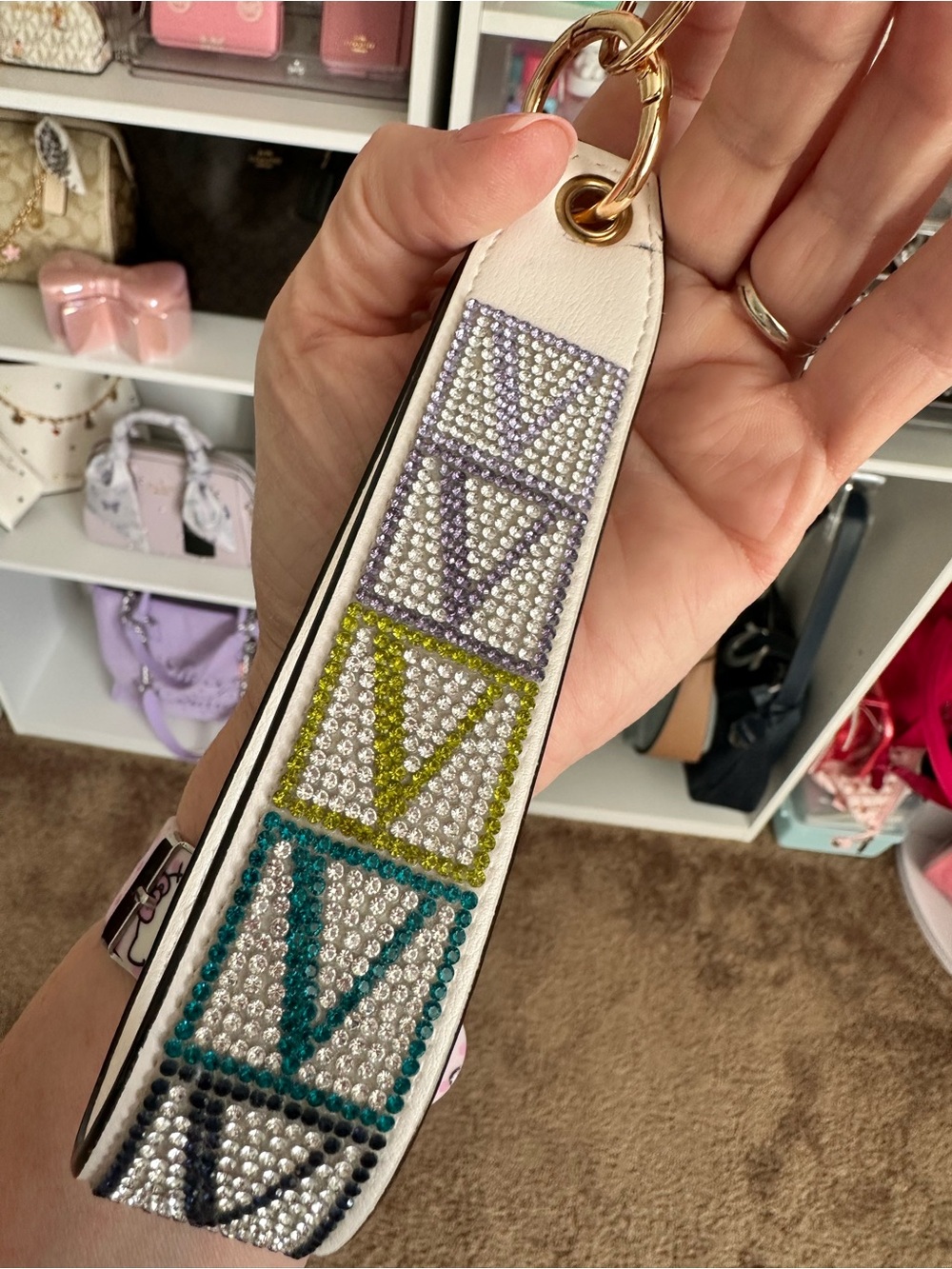 Victoria’s Secret Keychain Wristlet Strap
White and Colorful with Rhinestones